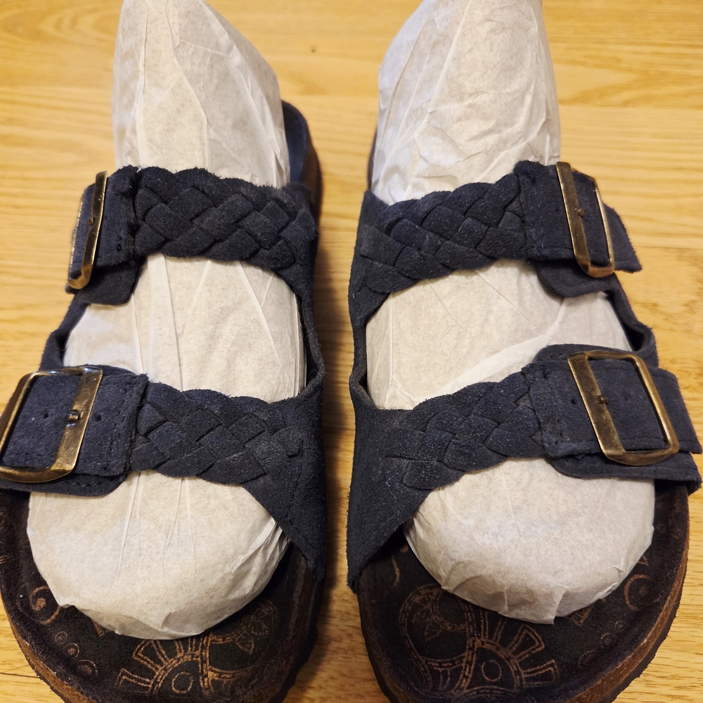 Women's Suede Muk Luk Juliette Braided Sandals Navy Blue Size 9